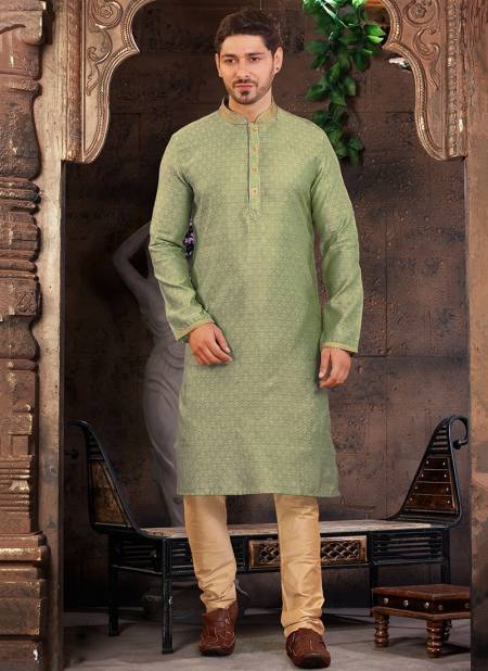 Pista Green Colour Fancy Festive Wear Poly Jacquard Digital Printed Kurta Pajama Mens Collection FR-KP 13